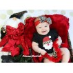 Xmas Black Baby Bodysuit Leopard Red Pettiskirt & Leopard Santa Claus Print & Red Headband Leopard Satin Bow JS3990
